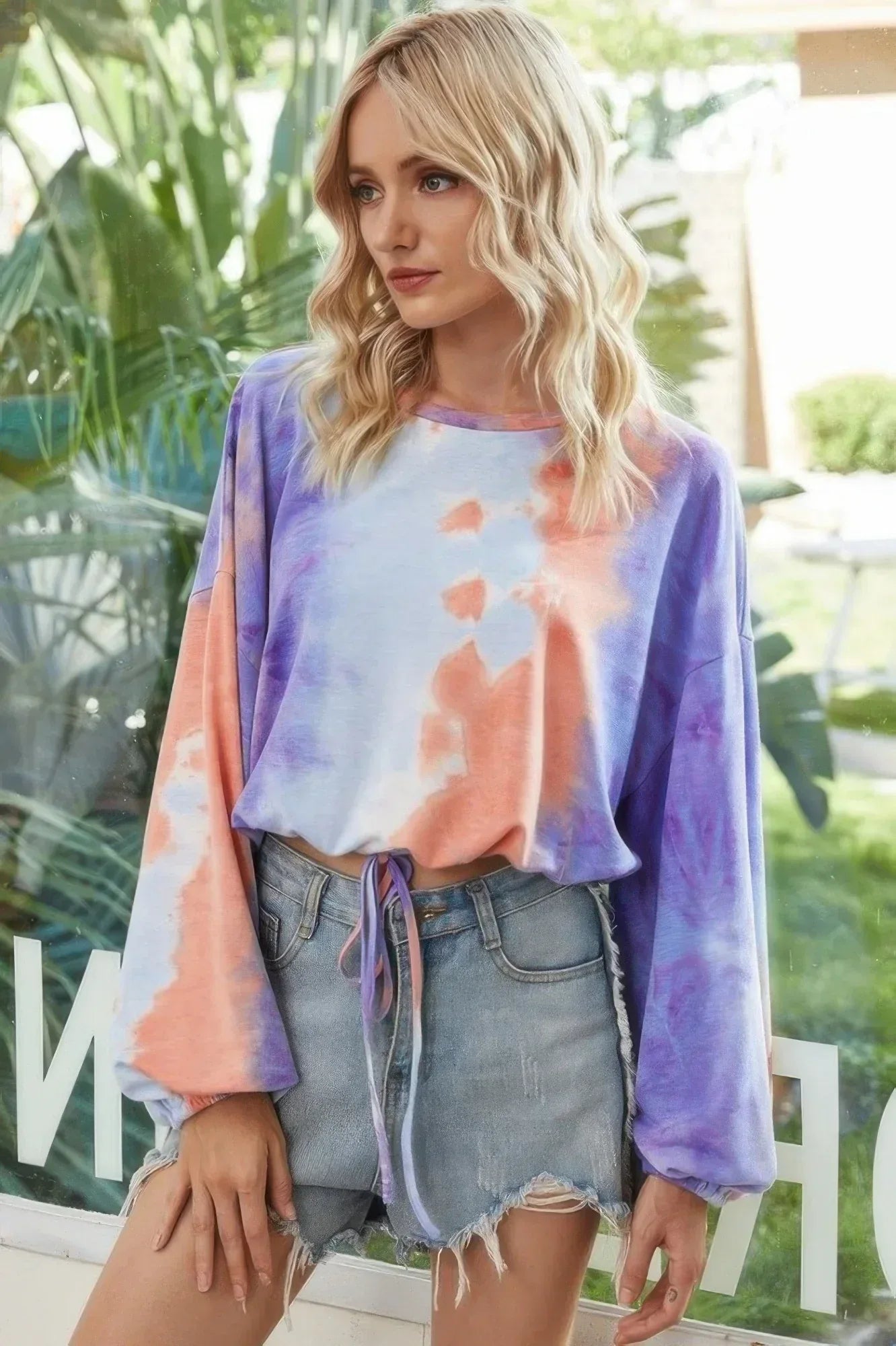Round Neck Tie Dye Long Balloon Sleeve Top | Mixtshop LLC