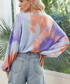 Round Neck Tie Dye Long Balloon Sleeve Top | Mixtshop LLC