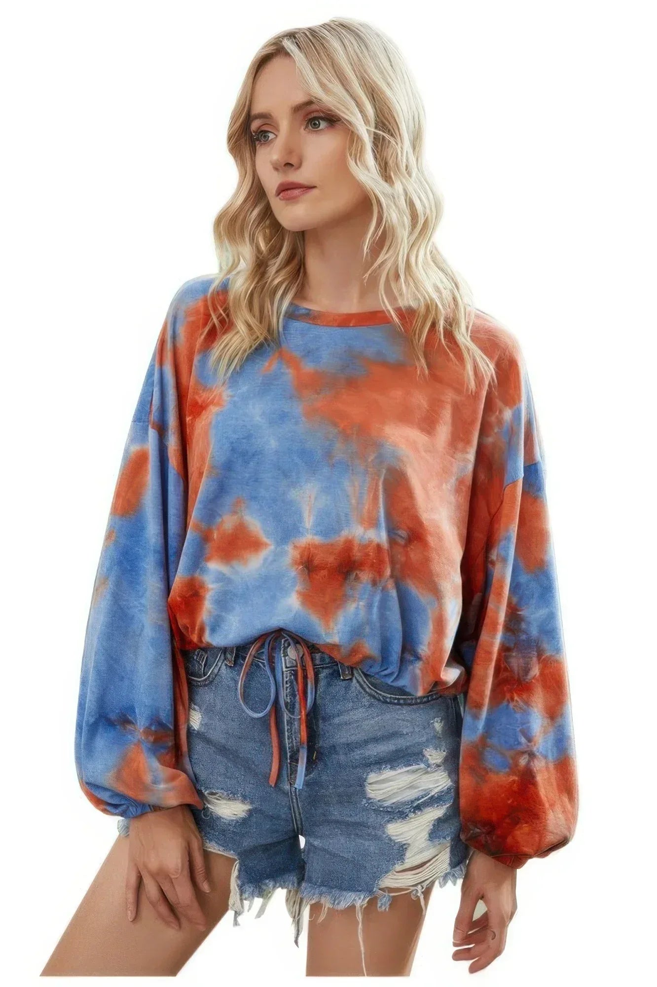Round Neck Tie Dye Long Balloon Sleeve Top | Mixtshop LLC