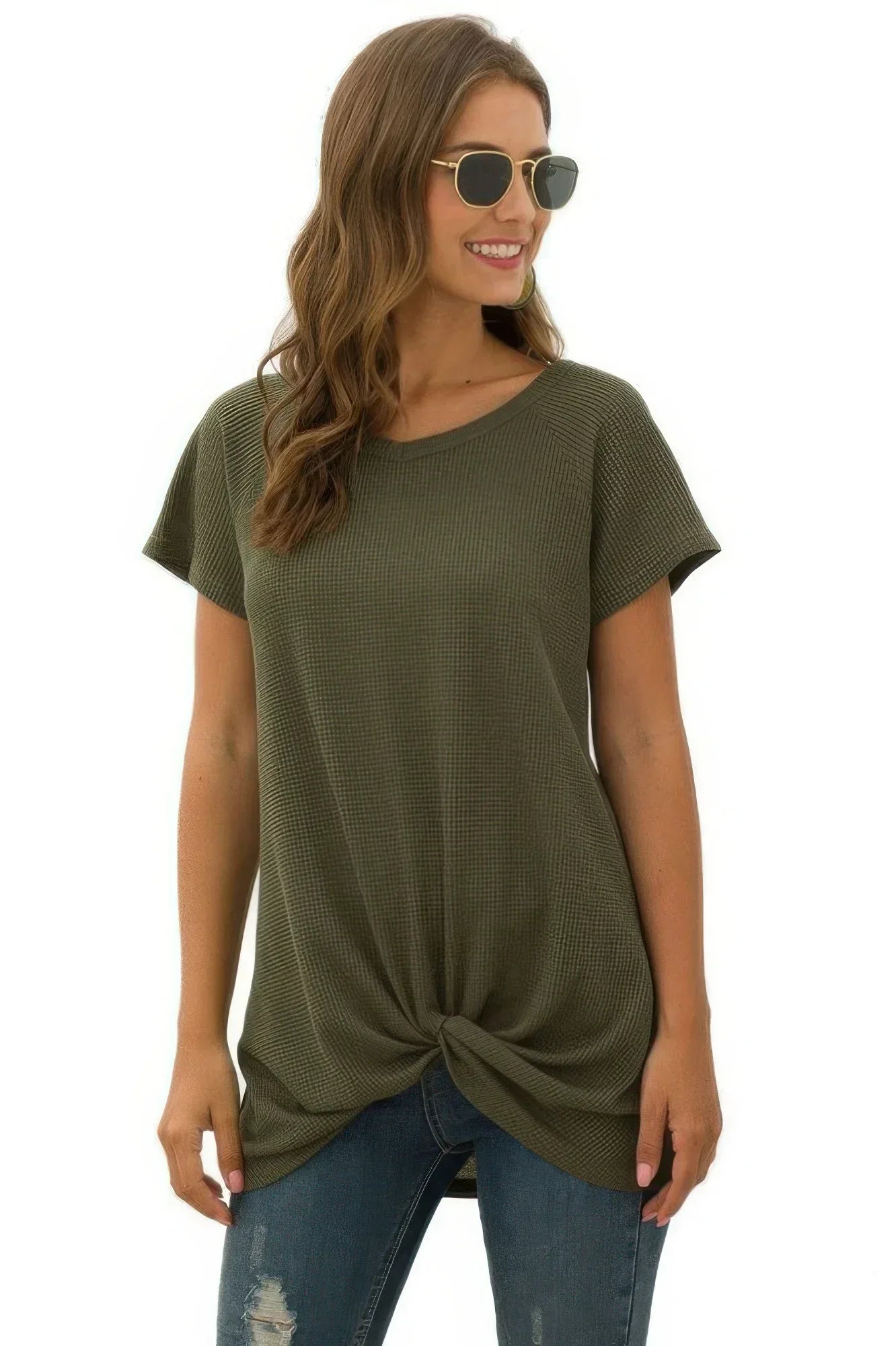 Crew Neck Solid Color Tunic Tops | Mixtshop LLC Main image