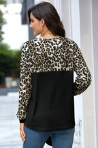 Leopard Stitching Bow Knit Crew Neck Loose Pullover | Mixtshop LLC