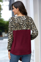 Leopard Stitching Bow Knit Crew Neck Loose Pullover | Mixtshop LLC