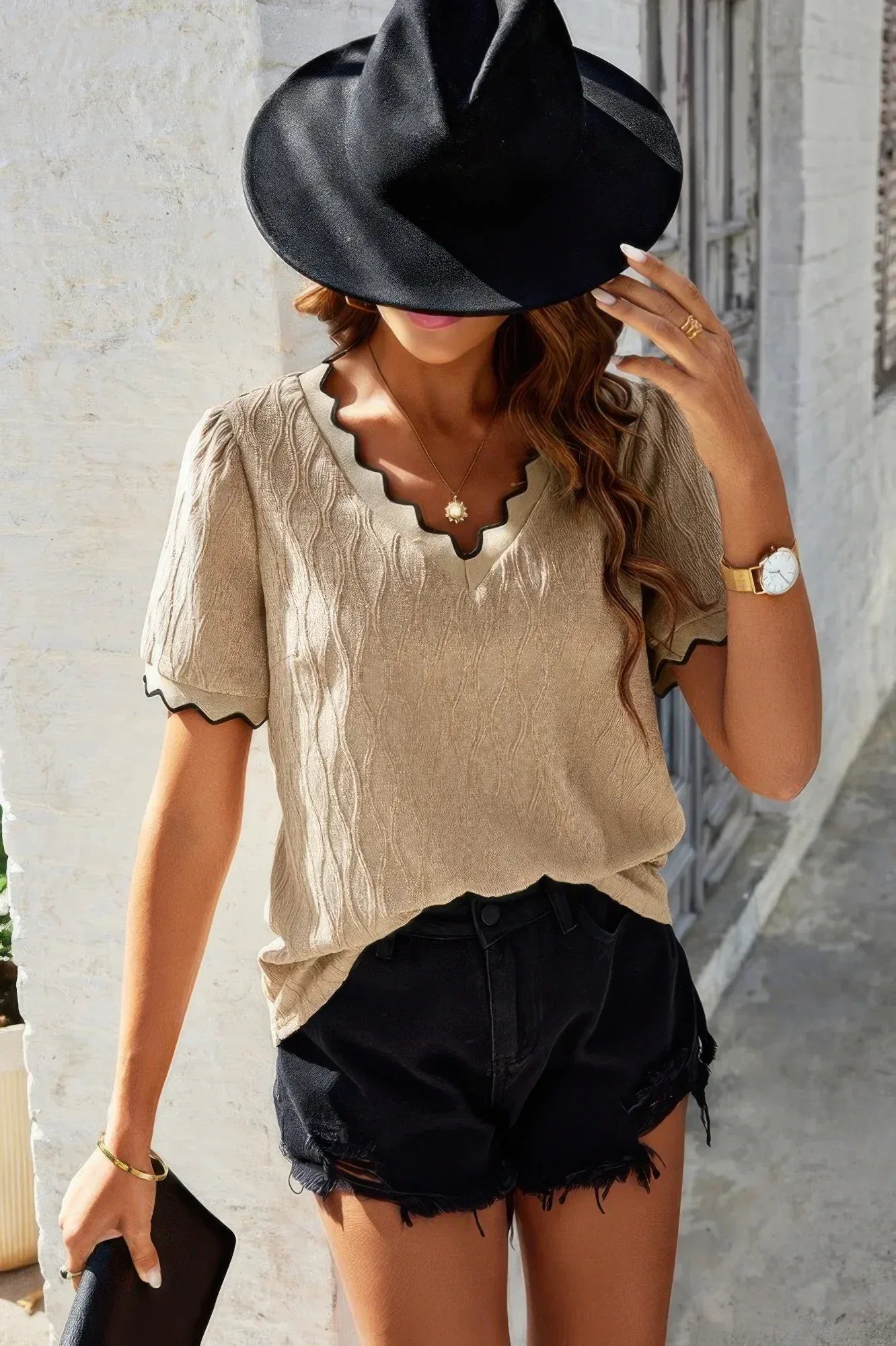 Knit Loose Fit V Neck Solid Drop Shoulder Top | Mixtshop LLC