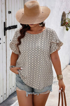 Round Neck Allover Print Ruffle Sleeves Loose Top | Mixtshop LLC