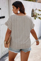 Round Neck Allover Print Ruffle Sleeves Loose Top | Mixtshop LLC