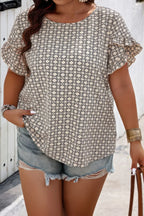 Round Neck Allover Print Ruffle Sleeves Loose Top | Mixtshop LLC