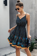 V Neck Floral Printed Mini Dress | Mixtshop LLC