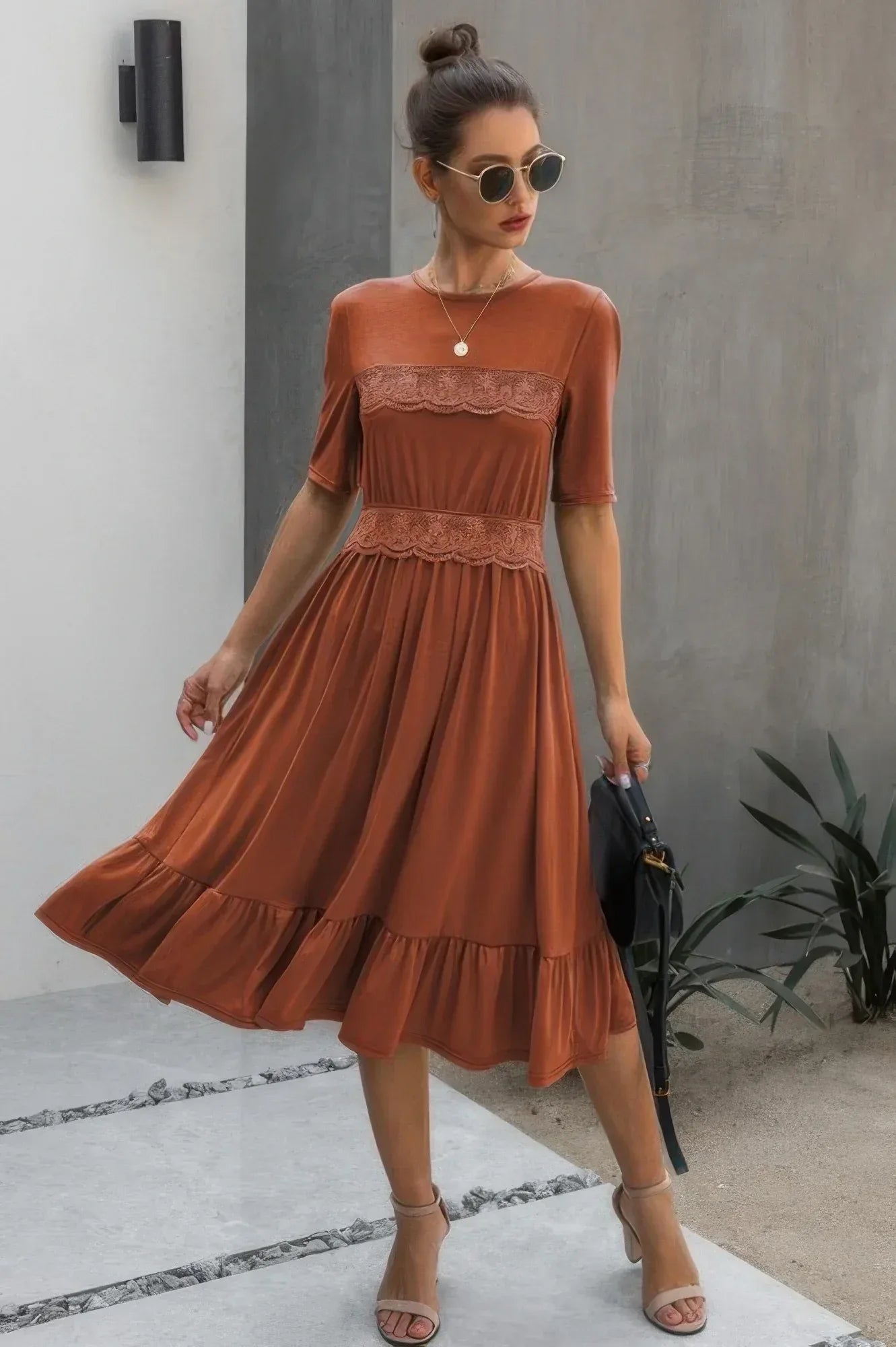 Ruffled Lace Midi Swing Dress | Mixtshop LLC