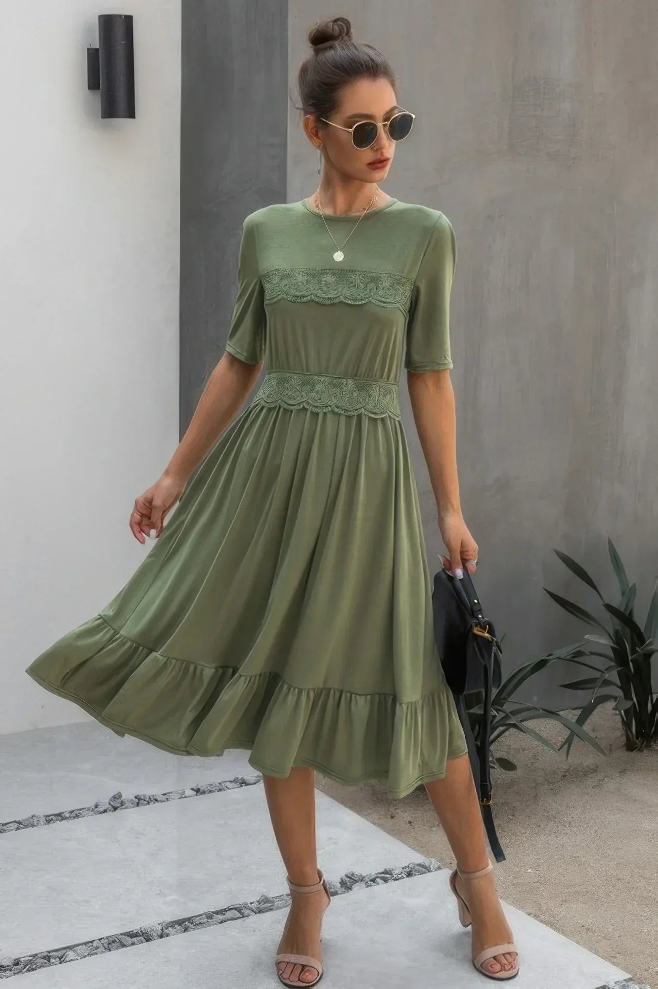 Ruffled Lace Midi Swing Dress | Mixtshop LLC