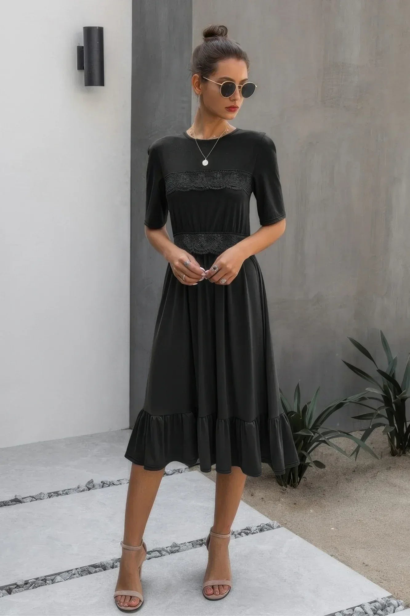 Ruffled Lace Midi Swing Dress | Mixtshop LLC
