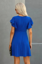 Crew Neck Ruffled Short Sleeve Solid Dress | Mixtshop LLC