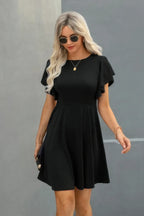 Crew Neck Ruffled Short Sleeve Solid Dress | Mixtshop LLC