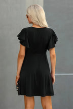 Crew Neck Ruffled Short Sleeve Solid Dress | Mixtshop LLC