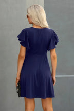 Crew Neck Ruffled Short Sleeve Solid Dress | Mixtshop LLC