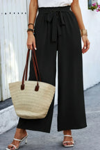 Elastic Waist Belt Pockets Wide Leg Pant | Mixtshop LLC
