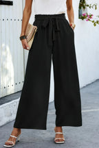 Elastic Waist Belt Pockets Wide Leg Pant | Mixtshop LLC