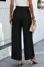 Elastic Waist Belt Pockets Wide Leg Pant | Mixtshop LLC