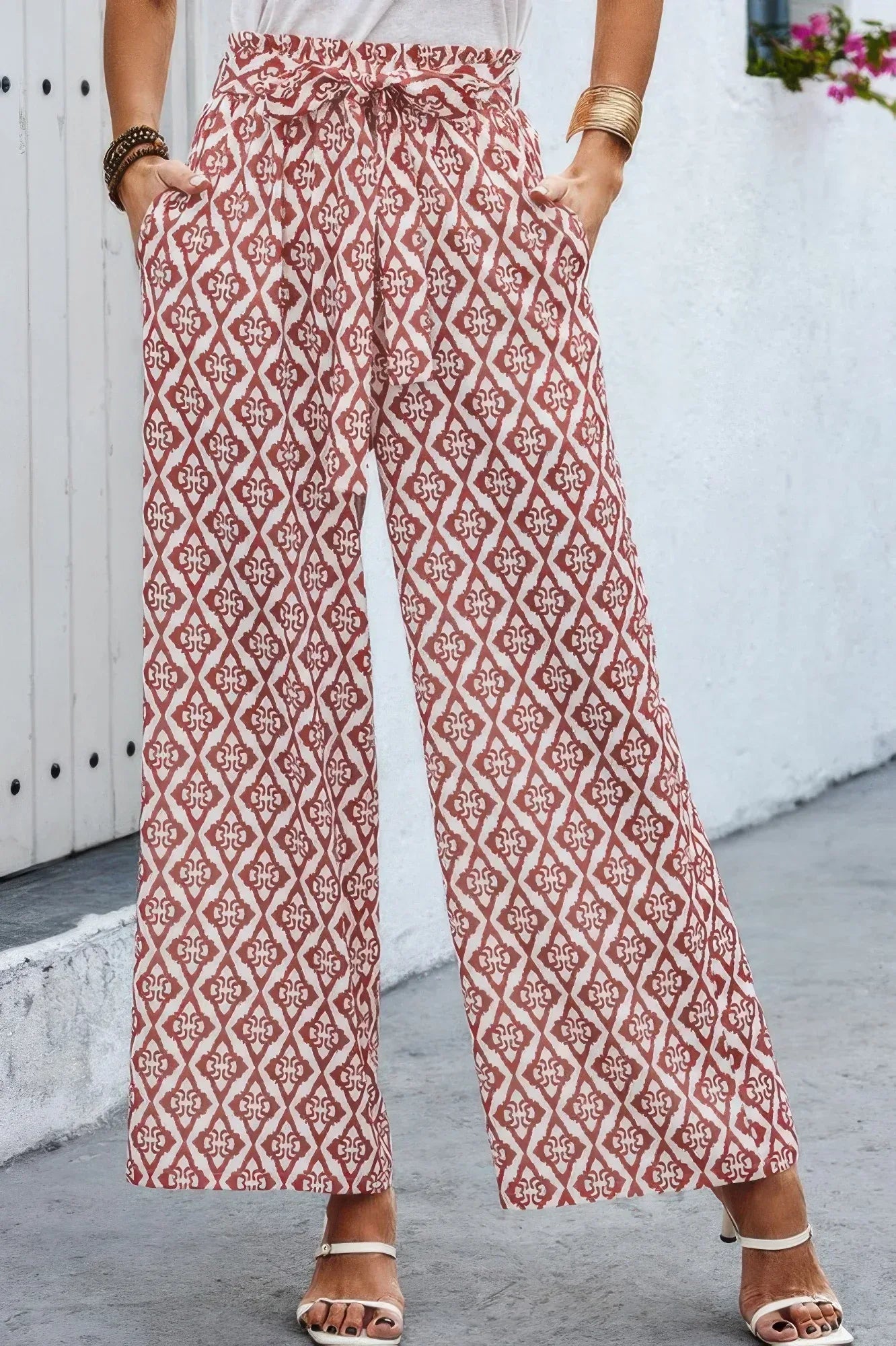 Elastic Waist Belt Pockets Wide Leg Pant | Mixtshop LLC