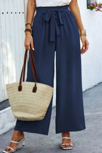 Elastic Waist Belt Pockets Wide Leg Pant | Mixtshop LLC