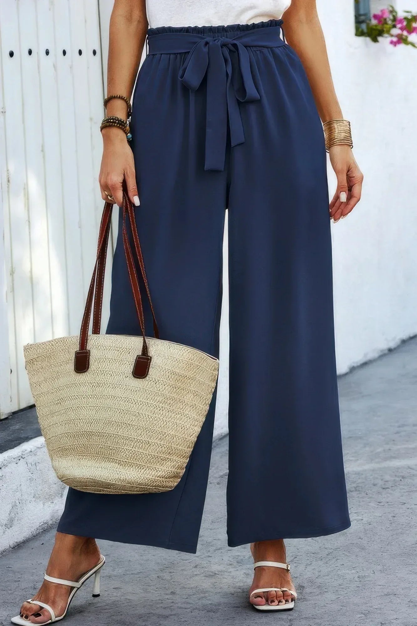 Elastic Waist Belt Pockets Wide Leg Pant | Mixtshop LLC