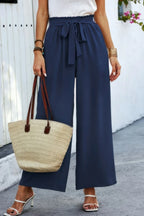 Elastic Waist Belt Pockets Wide Leg Pant | Mixtshop LLC