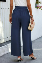 Elastic Waist Belt Pockets Wide Leg Pant | Mixtshop LLC