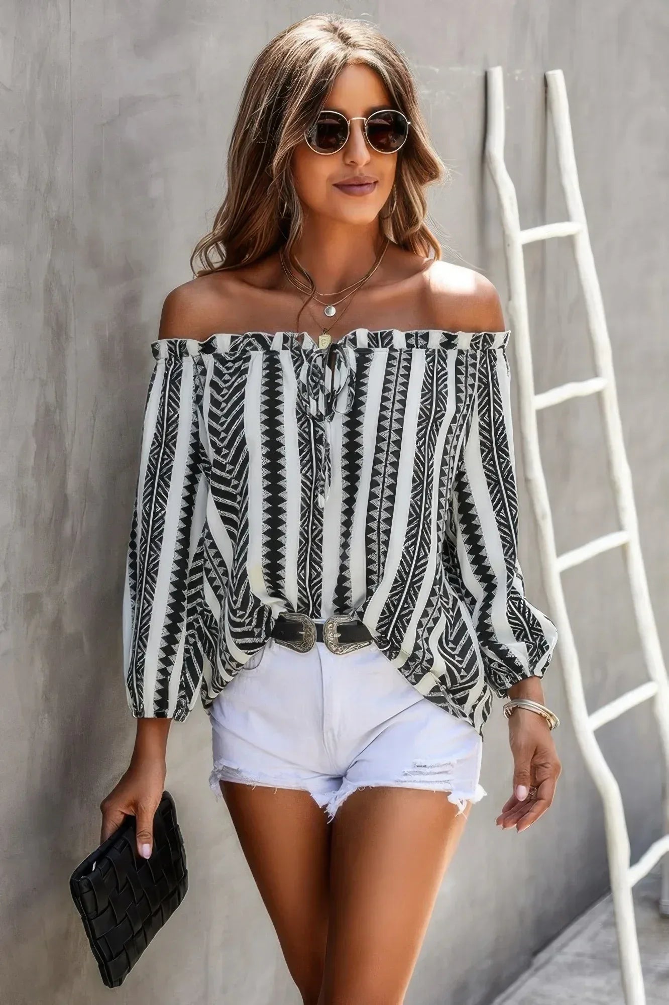 Strip Color Block Off Shoulder Blouse | Mixtshop LLC Main image