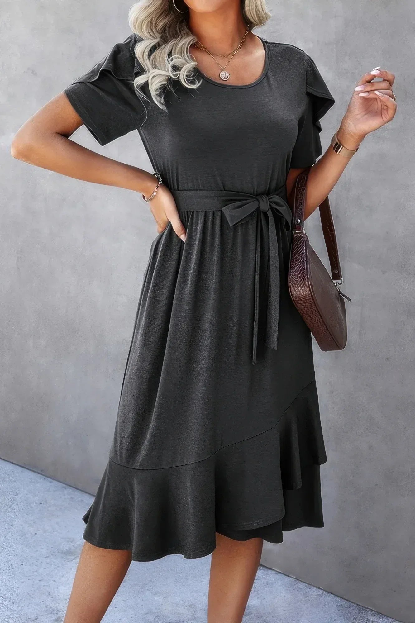 Scoop Neck Short Sleeve Solid Dress | Mixtshop LLC Main image