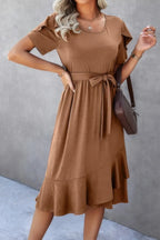 Scoop Neck Short Sleeve Solid Dress | Mixtshop LLC
