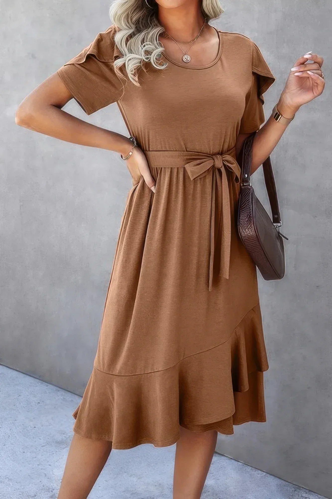 Scoop Neck Short Sleeve Solid Dress | Mixtshop LLC