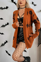 Pumpkin Print Open Front Long Sleeve Cardigan | Mixtshop LLC
