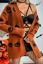 Pumpkin Print Open Front Long Sleeve Cardigan | Mixtshop LLC