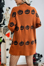 Pumpkin Print Open Front Long Sleeve Cardigan | Mixtshop LLC