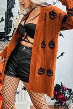 Pumpkin Print Open Front Long Sleeve Cardigan | Mixtshop LLC