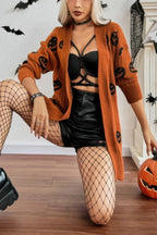 Pumpkin Print Open Front Long Sleeve Cardigan | Mixtshop LLC