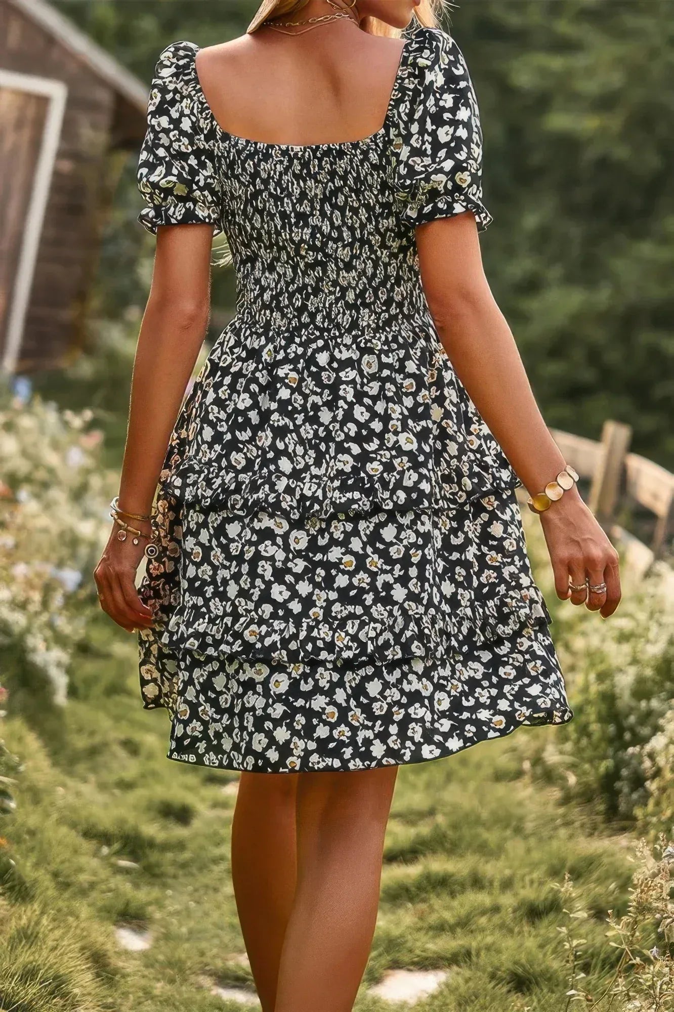 Floral Print Fit Short Sleeve A Line Dress | Mixtshop LLC