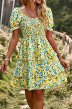 Floral Print Fit Short Sleeve A Line Dress | Mixtshop LLC