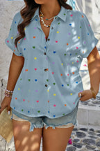 Plus Size Hearts Print Button Down Loose Blouse | Mixtshop LLC