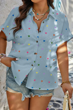 Plus Size Hearts Print Button Down Loose Blouse | Mixtshop LLC