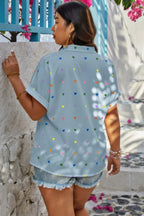 Plus Size Hearts Print Button Down Loose Blouse | Mixtshop LLC