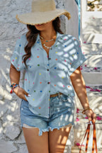 Plus Size Hearts Print Button Down Loose Blouse | Mixtshop LLC