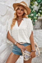 Swiss Dot V Neck Loose Half Sleeve Blouse | Mixtshop LLC