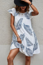 Leaf Print Loose Fit Color Block Sleeves Ruffle Dress | Mixtshop LLC