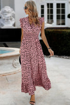 Sleeveless Tie Waist Surplice Wrap Leopard Dress | Mixtshop LLC