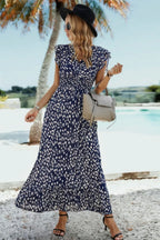 Sleeveless Tie Waist Surplice Wrap Leopard Dress | Mixtshop LLC