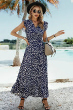 Sleeveless Tie Waist Surplice Wrap Leopard Dress | Mixtshop LLC
