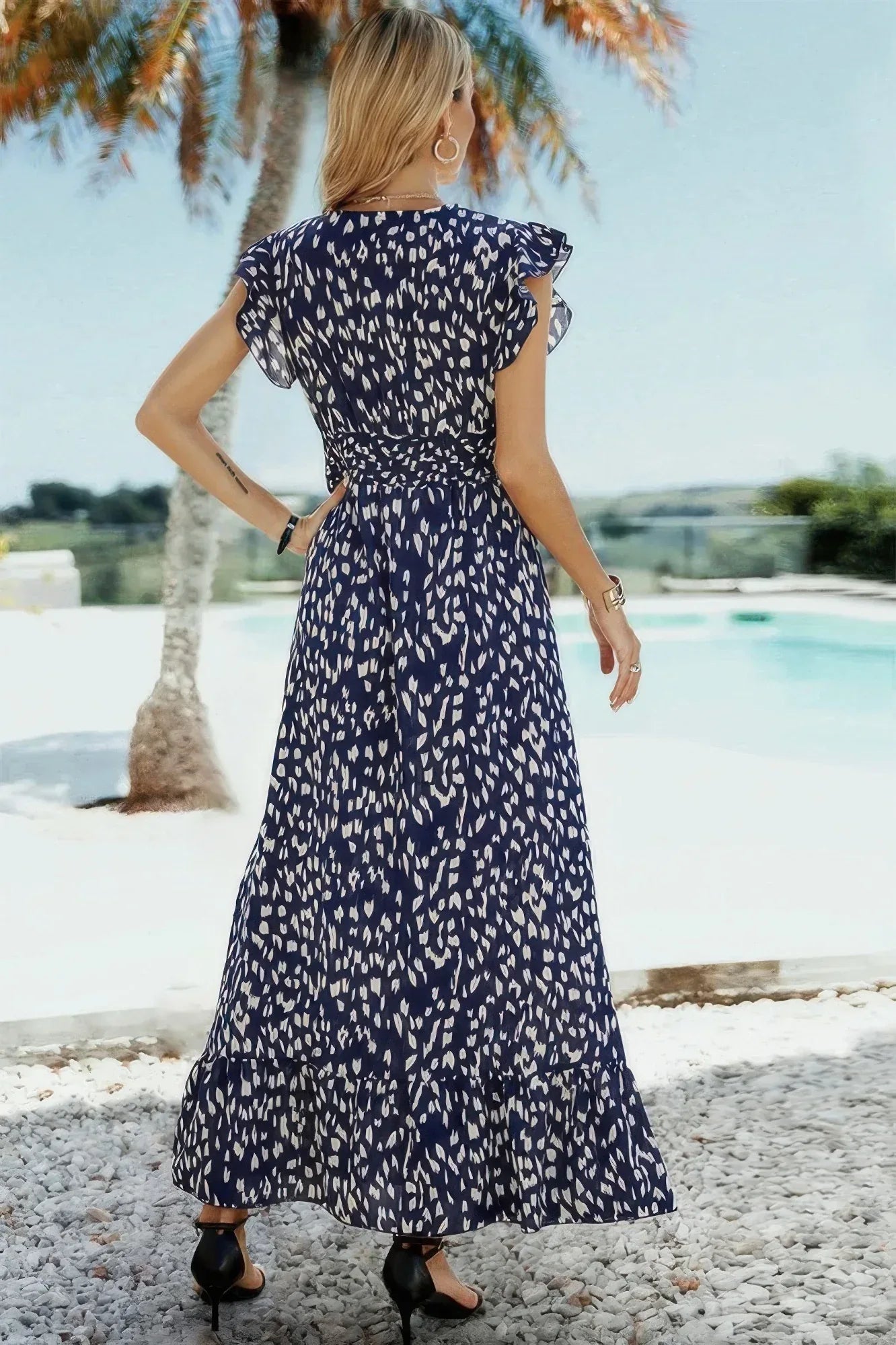 Sleeveless Tie Waist Surplice Wrap Leopard Dress | Mixtshop LLC