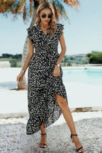 Sleeveless Tie Waist Surplice Wrap Leopard Dress | Mixtshop LLC