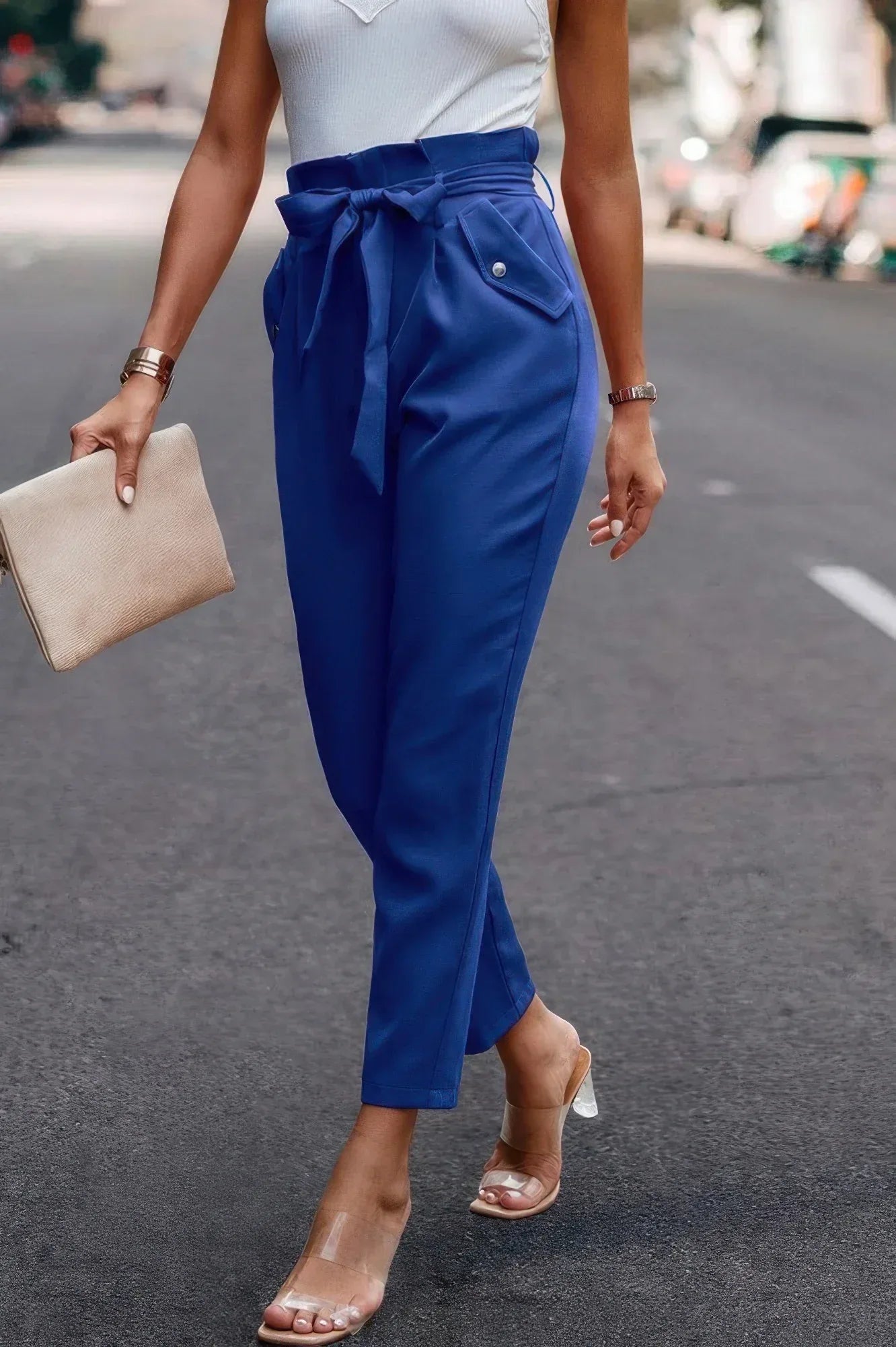 Ruffle Belt Pocket Solid Skinny Pants | Mixtshop LLC