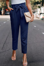 Ruffle Belt Pocket Solid Skinny Pants | Mixtshop LLC